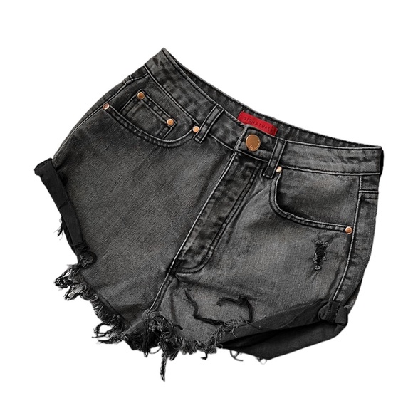 Dolls Kill Distressed Grey High Rise Denim Shorts Size Small - Picture 2 of 5